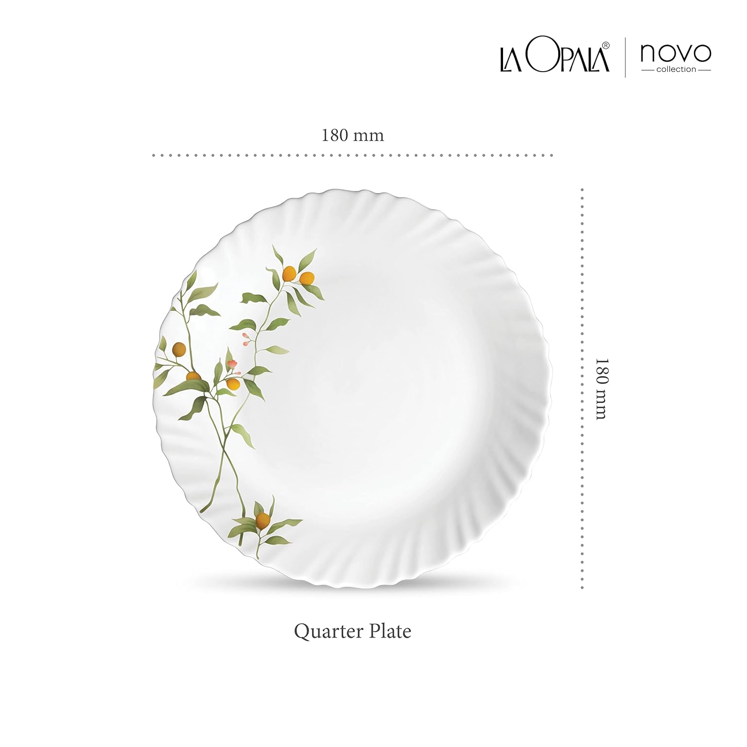 La Opala Novo Collection Opal Glass Crockery | Quarter Plate Set of 6 | Vivid Greens Design | Plates for Snacking & Gifting | Microwave Safe | 100% Vegetarian | Extra Strong | Super Light & White