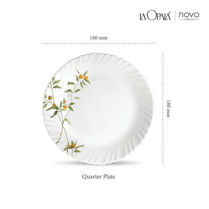 La Opala Novo Collection Opal Glass Crockery | Quarter Plate Set of 6 | Vivid Greens Design | Plates for Snacking & Gifting | Microwave Safe | 100% Vegetarian | Extra Strong | Super Light & White