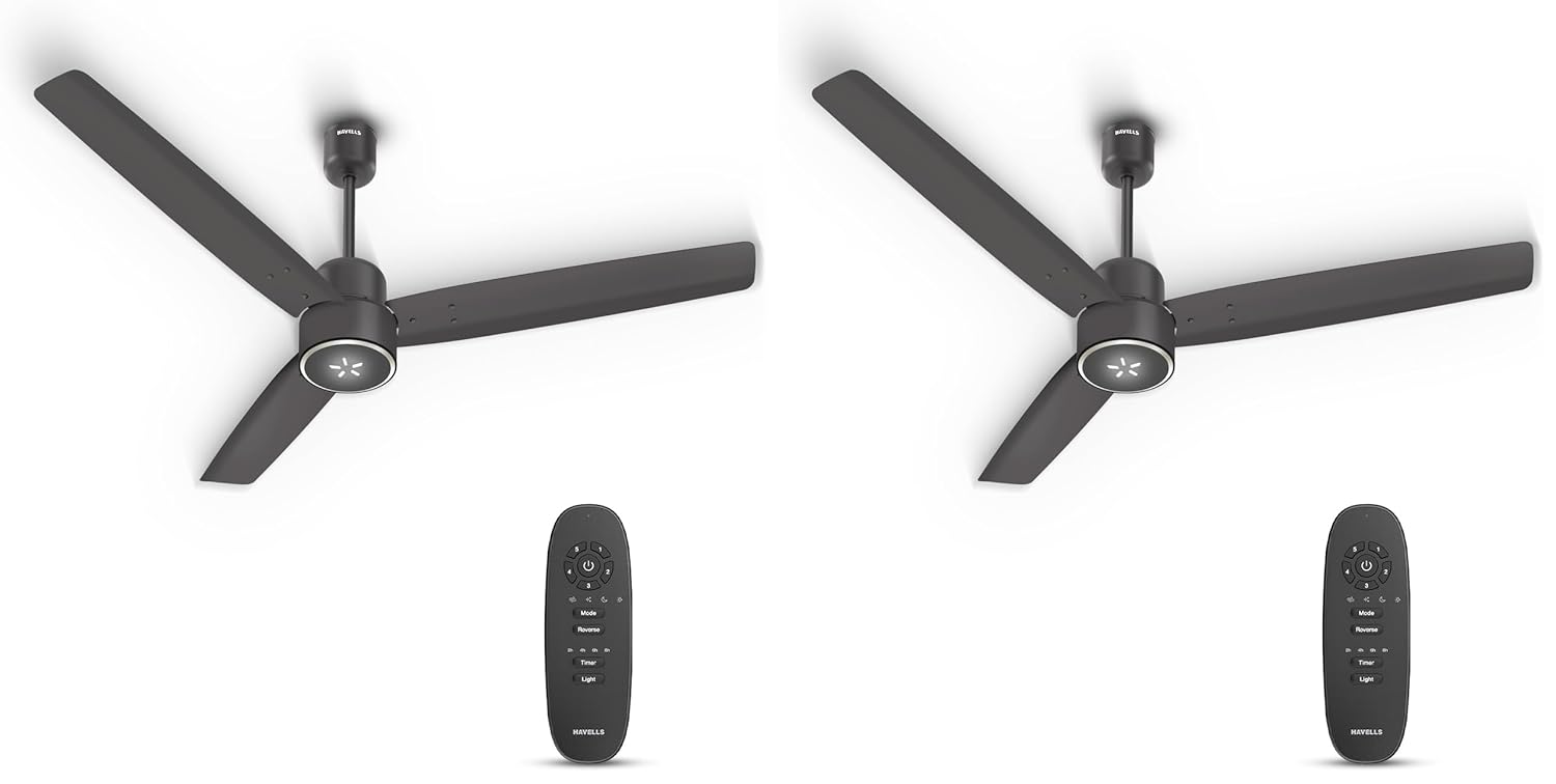 Havells FAB BLDC ULED Ceiling Fan 1200mm, 5 star, LED Speed Indicator, 380 RPM, Up to 65% Savings,Reverse Rotation,4 Speed Modes,Low Wattage 30W,Low Noise,Air Flow:225 CMM, 3 Year Warranty,Smoke Brown