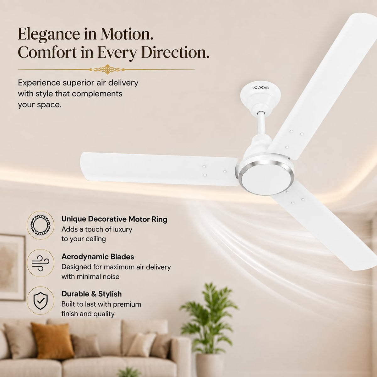 Polycab Aerorush BLDC 1200 mm Ceiling Fan with Remote | 5 Star-2