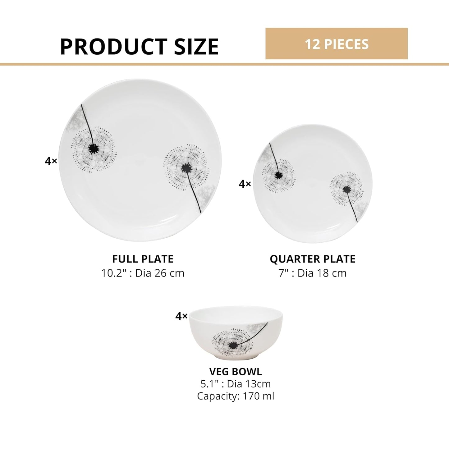 Clay Craft Fine Ceramic Eco2 Dinner Set (Set of 12), for Family of 4, Dinner Set Ceramic, Crockery Set, Dining Set for Dinner, Crockery Set for Gift, Kitchen Set for Home, Daily Use Crockery Set