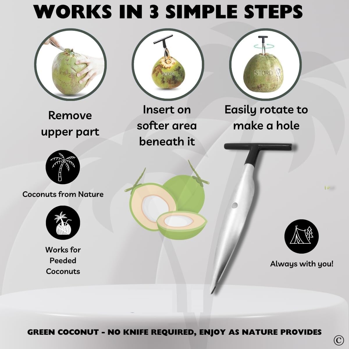 Kmils Stainless Steel Coconut Opener Tool, Coconut Hole Maker, Coconut Water Opener, Coconut Driller