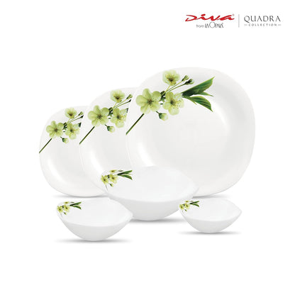 Diva by La Opala, Quadra Collection, Opal Glass Dinner Set 29 pcs, Snowdrop, White