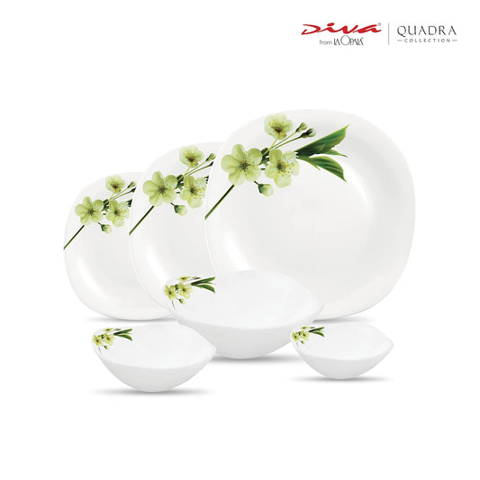 Diva by La Opala, Quadra Collection, Opal Glass Dinner Set 29 pcs, Snowdrop, White