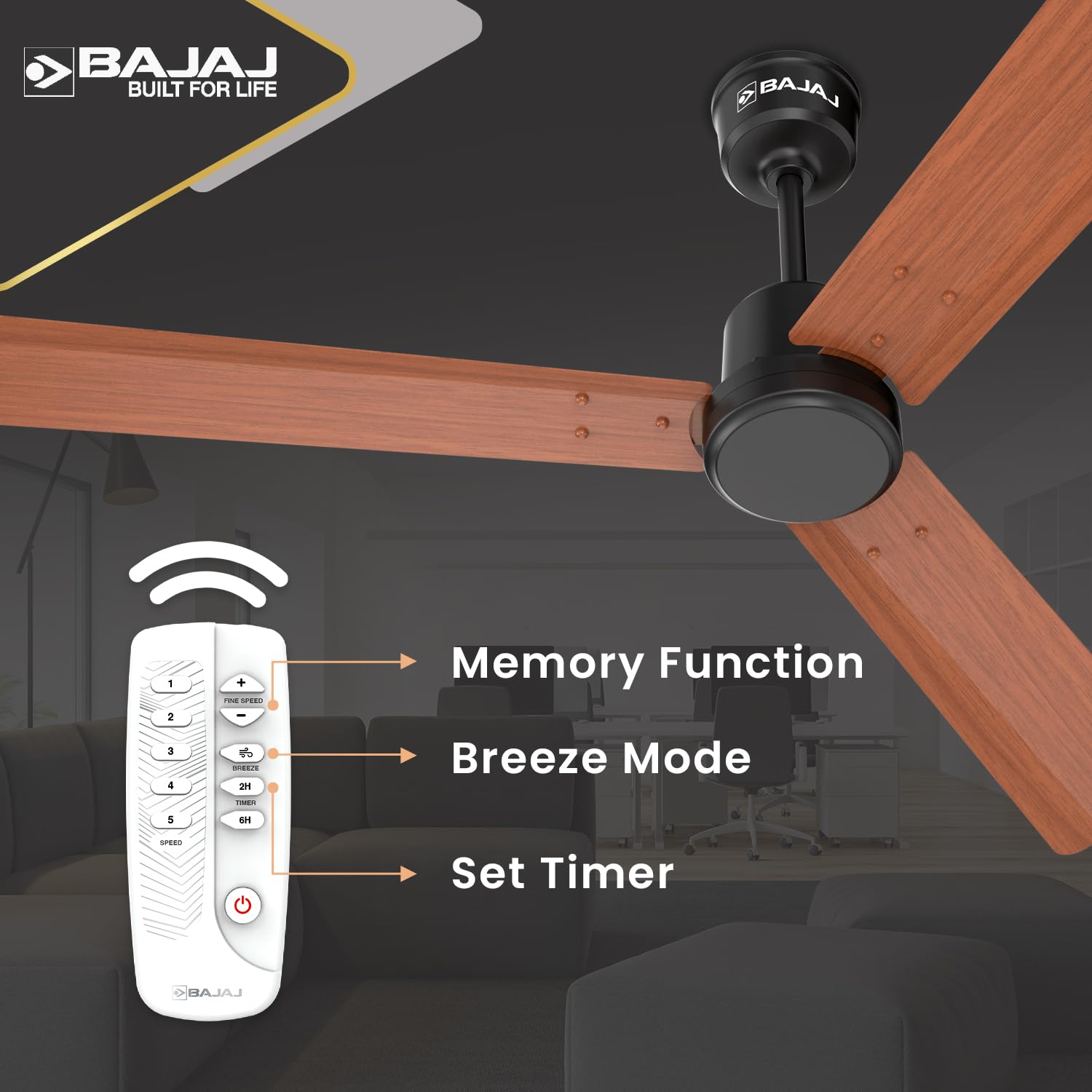 Bajaj Classico Sleek Wood 1200MM (48”) BLDC Ceiling Fans For Home | BEE 5 Star Rated Energy Efficient Ceiling Fan | Sleek Compact Design | Wooden Finish | RF Remote | 2-Yr Warranty 【Maple Wood】