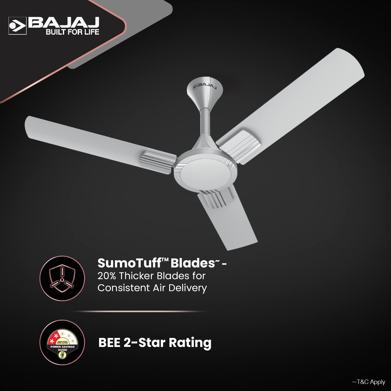 Bajaj Artisan 12S2 1200MM Ceiling Fans for Home | BEE-2 Star Rated Energy Efficient | SUPER 5TUFF TECHNOLOGY™ | SumoTuff Blades | High Air Delivery & High Speed | 5-Yr Warranty 【Sparkle White】