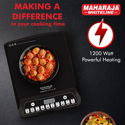 Maharaja Whiteline Superion 12DX Neo Plus Induction Stove with Pan Sensor Technology with 7 Preset Indian Menus - Black, 1200W