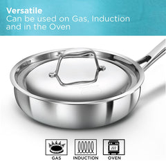 Hawkins Pro 18 cm Frying Pan, Triply Stainless Steel Fry Pan with Stainless Steel Handle and Stainless Steel Lid, Silver (PSF18S)