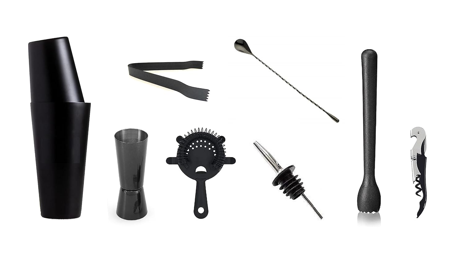 Dynore Stainless Steel Black Matt 8 Pcs of Bartender Set/Barware Set/Bar Accessories/Bar Tool