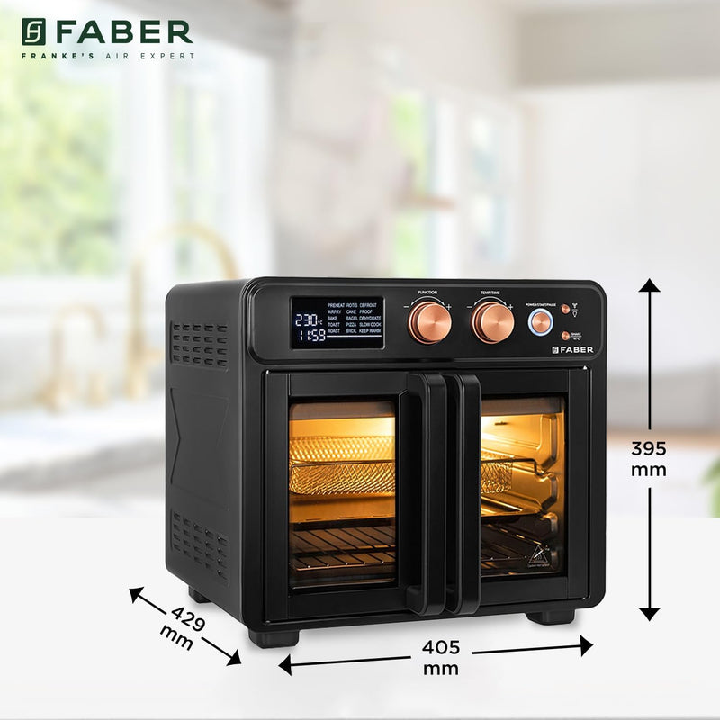 Faber Air Fryer Oven 25L, Digital Control, Bake Tray, SS Wire Tray&Basket, Crumb Tray, Rotisserie Kit|15 Preset Auto Program|Roast,Fry,Toast,Defrost|Convection Function|FAO 25L 15F BK|1700 W Black