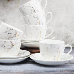 Clay Craft Marble Finish, Fine Ceramic Dinner Set 40 PCS (White), for Family of 6, Dinner Set Ceramic, Crockery Set, Dining Set for Dinner, Plates and Bowls Set, Crockery Set for Gift