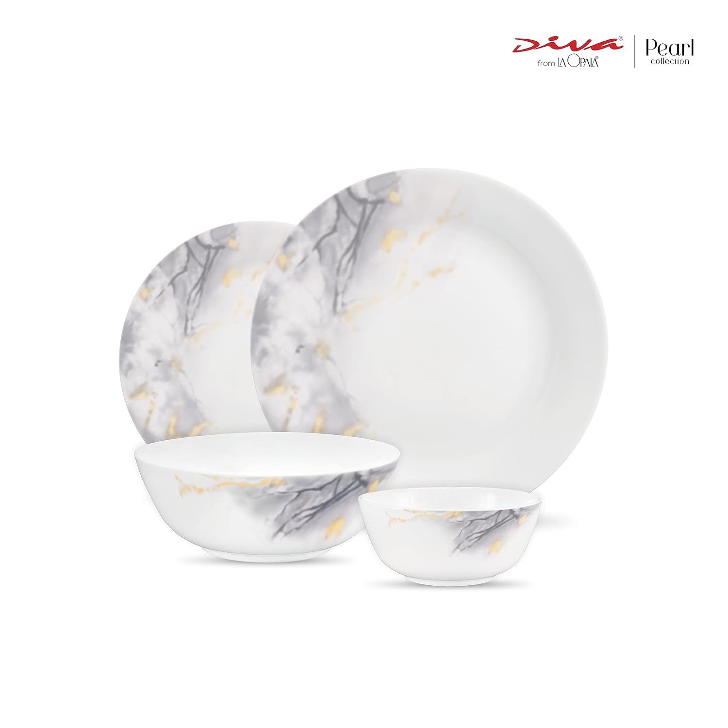 Diva by La Opala, Pearl Collection, Opal Glass Dinner Set 20 pcs, Twilight Clouds, White