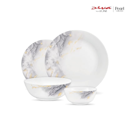 Diva by La Opala, Pearl Collection, Opal Glass Dinner Set 20 pcs, Twilight Clouds, White