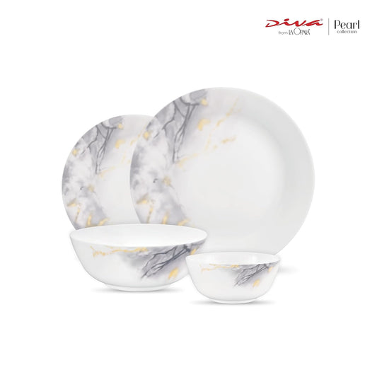Diva by La Opala, Pearl Collection, Opal Glass Dinner Set 20 pcs, Twilight Clouds, White