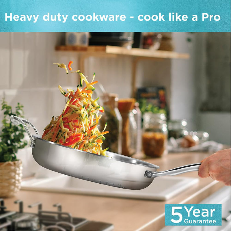 Hawkins Pro 26 cm Frying Pan, Triply Stainless Steel Fry Pan with Stainless Steel Handle and Stainless Steel Lid, Silver (PSF26S)