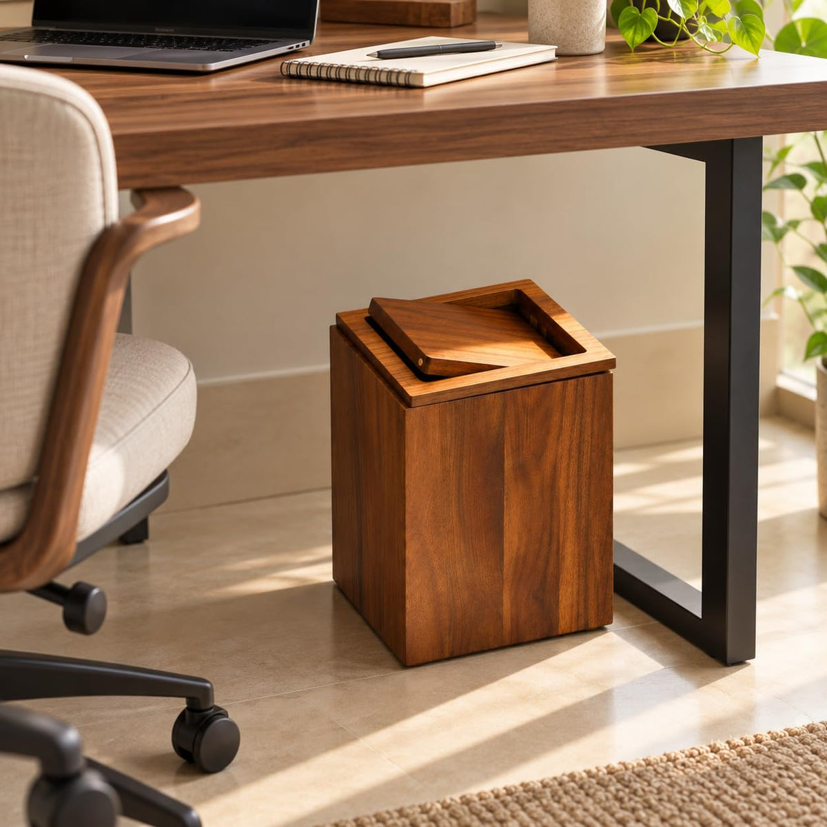 Solid Wood Trash Bin – Rustic Wooden Dustbin for Bathroom, Kitchen, Office, Living Room – Compact Waste Basket 