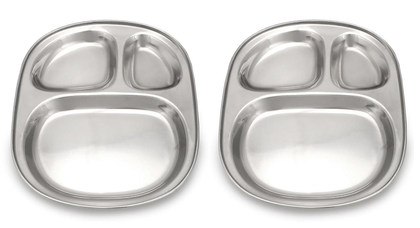 Dynore Stainless Steel 3 in 1 Three Compartment Nasta/Dinner Plate- Set of 2 Large