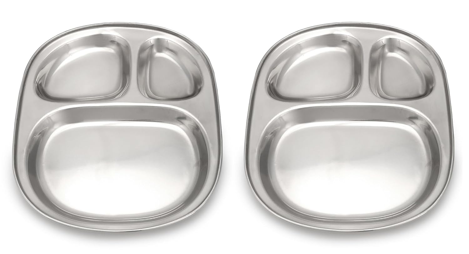 Dynore Stainless Steel 3 in 1 Three Compartment Nasta/Dinner Plate- Set of 2 Large