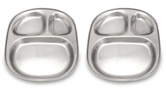 Dynore Stainless Steel 3 in 1 Three Compartment Nasta/Dinner Plate- Set of 2 Large