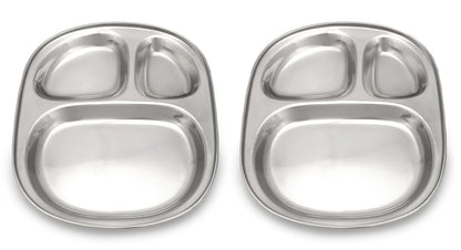 Dynore Stainless Steel 3 in 1 Three Compartment Nasta/Dinner Plate- Set of 2 Large