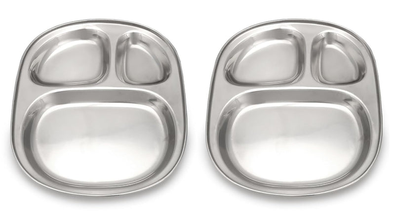 Dynore Stainless Steel 3 in 1 Three Compartment Nasta/Dinner Plate- Set of 2 Large