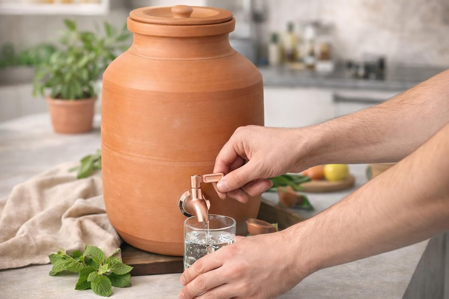Classic Natural Clay Water Camper with Metal Tap | Handcrafted Terracotta Water Dispenser Pot | Keeps Water Naturally Cool | Eco-Friendly Earthen Matka for Home, Kitchen & Office (12 Liter)