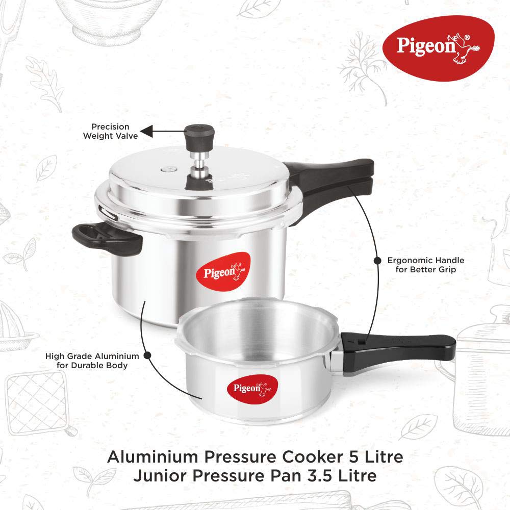Pigeon by Stovekraft Induction Base 4-in-1 Starter Kit, Silver, Aluminium (Pressure Cooker, Pressure Pan, Tawa, and Kadhai Set)