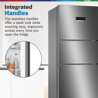 BOSCH MaxFlex Convert 335L, 3 Star Inverter Frost Free Triple Door Refrigerator (2024 Model, CMC36K03NI, 8-in-1 Convertible, UV Protected Body Shield, VitaFresh Technology, Adaptive UI, Smoky Steel)