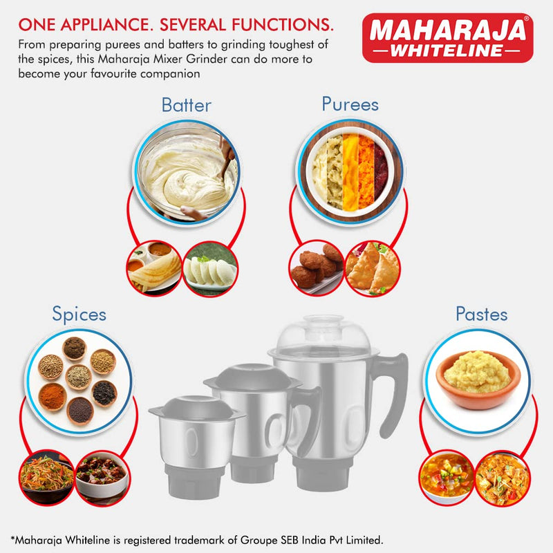 Maharaja Whiteline Joy Elite 750W Mixer Grinder with 4 Jars, Black