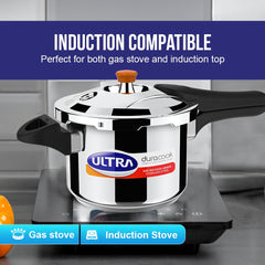 Ultra Duracook Pressure Cooker 3 Litre | AISI 304 Food Grade Stainless Steel Cooker | 10 Years Warranty | High Impact 3-Layer Composite Base | Bakelite Handles | Keeps Food Warm for up to 2 Hours