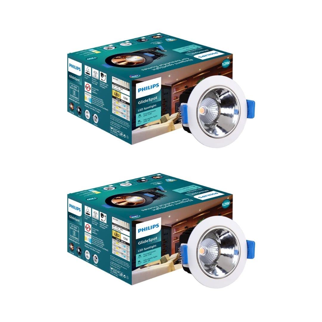 Philips 12 Watt Chrome Reflector LED Ceiling COB Round Spot Light with Adjustable Tilt (Pack of 2)