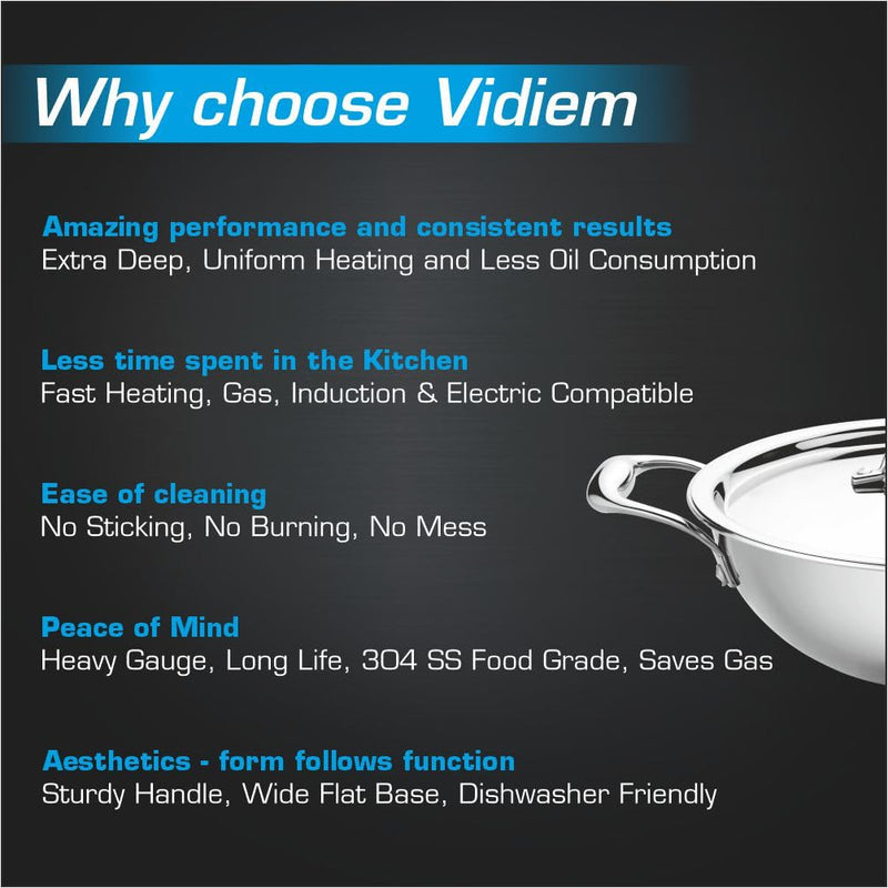 Vidiem Tristar Stainless Steel Kadai 3.2 Litre