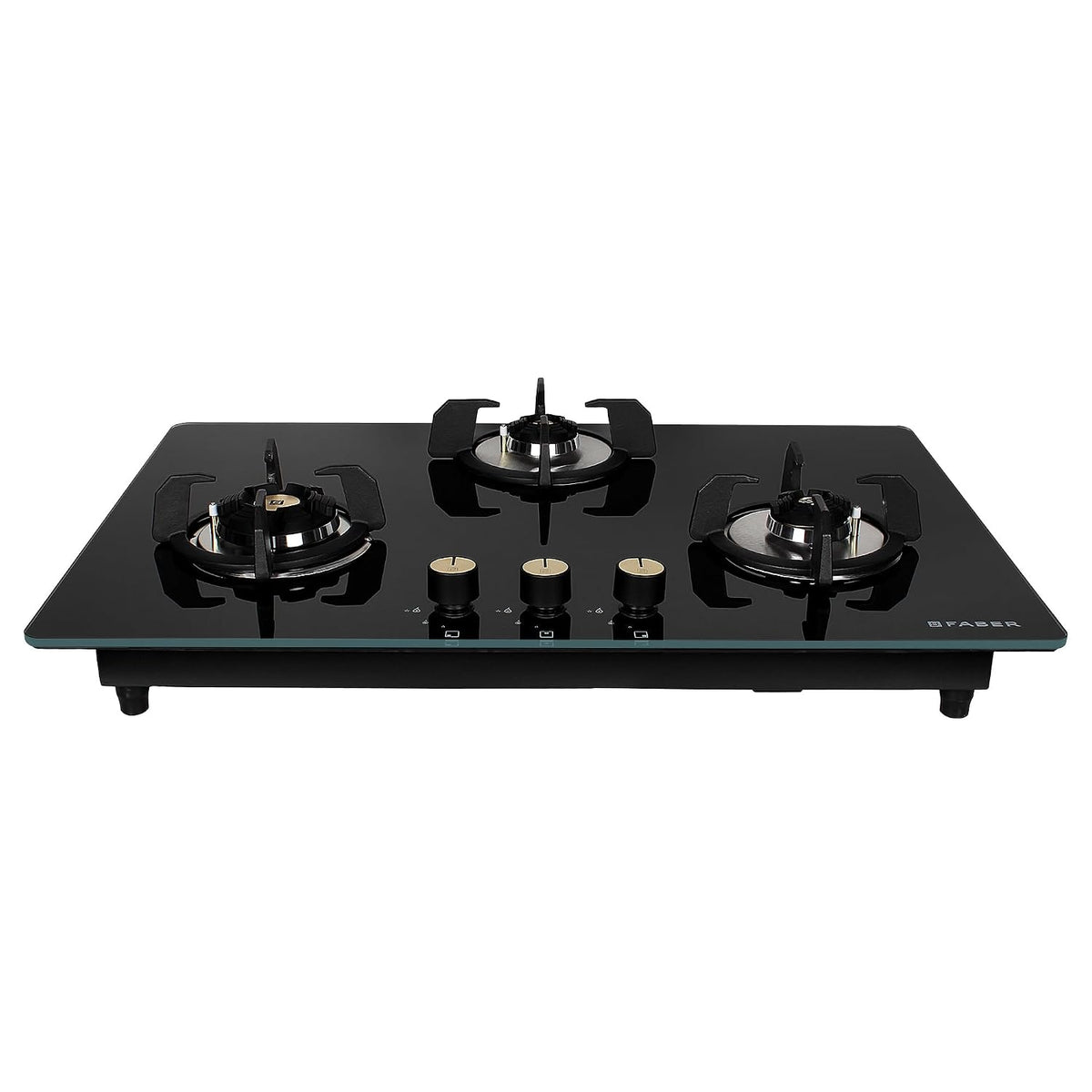Faber Hob/Hobtop 3 Brass Burner Auto Electric Ignition Glass Top (Maxus HT783 CRS BR CI AI) Black