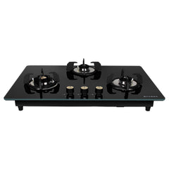 Faber Hob/Hobtop 3 Brass Burner Auto Electric Ignition Glass Top (Maxus HT783 CRS BR CI AI) Black