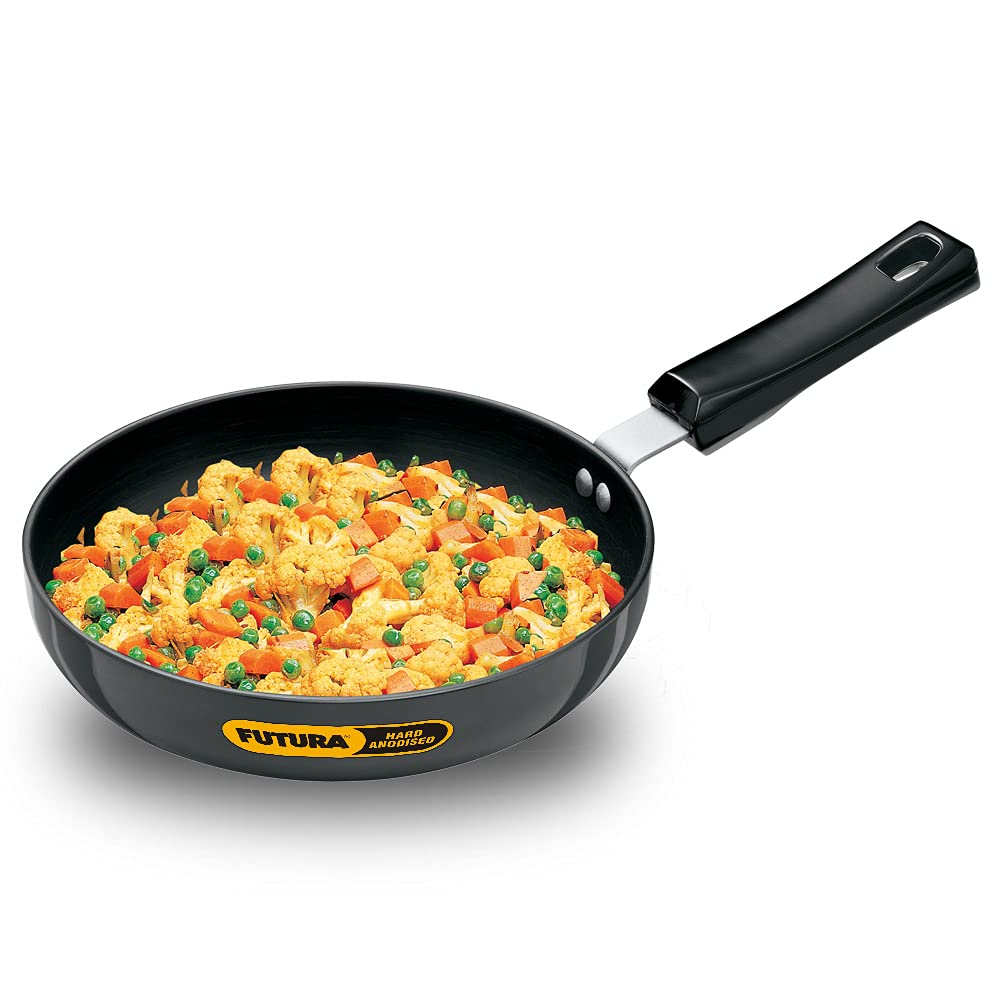 Hawkins Futura 20 cm Frying Pan, Hard Anodised Fry Pan with Stainless Steel Lid with Extra Height and Rounded Sides, Black (AF20RS)