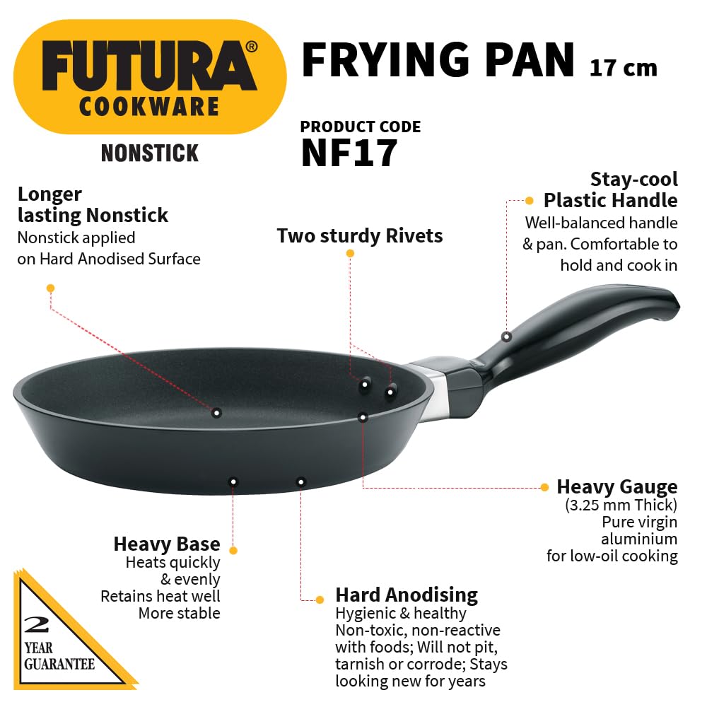 Hawkins Futura 17 cm Frying Pan, Non Stick Fry Pan, Small Frying Pan, Black (NF17)