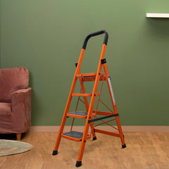 BonKaso Climb Steady Premium Alloy Steel Heavy Duty Multipurpose Foldable 7 Step Ladder with Connecting Frame & Belt Support, Load Capacity Upto 120kg | for Home and Outdoor - (Orange)
