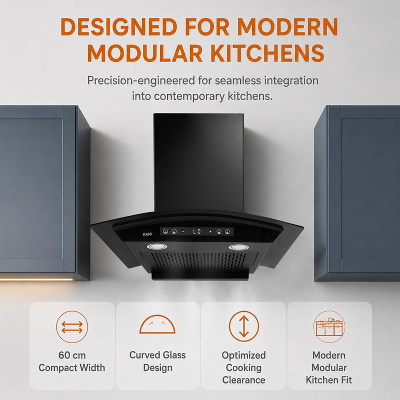 Kaff 60cm Curved BLDC Chimney, Installation Kit Included, KEC 60A-DC