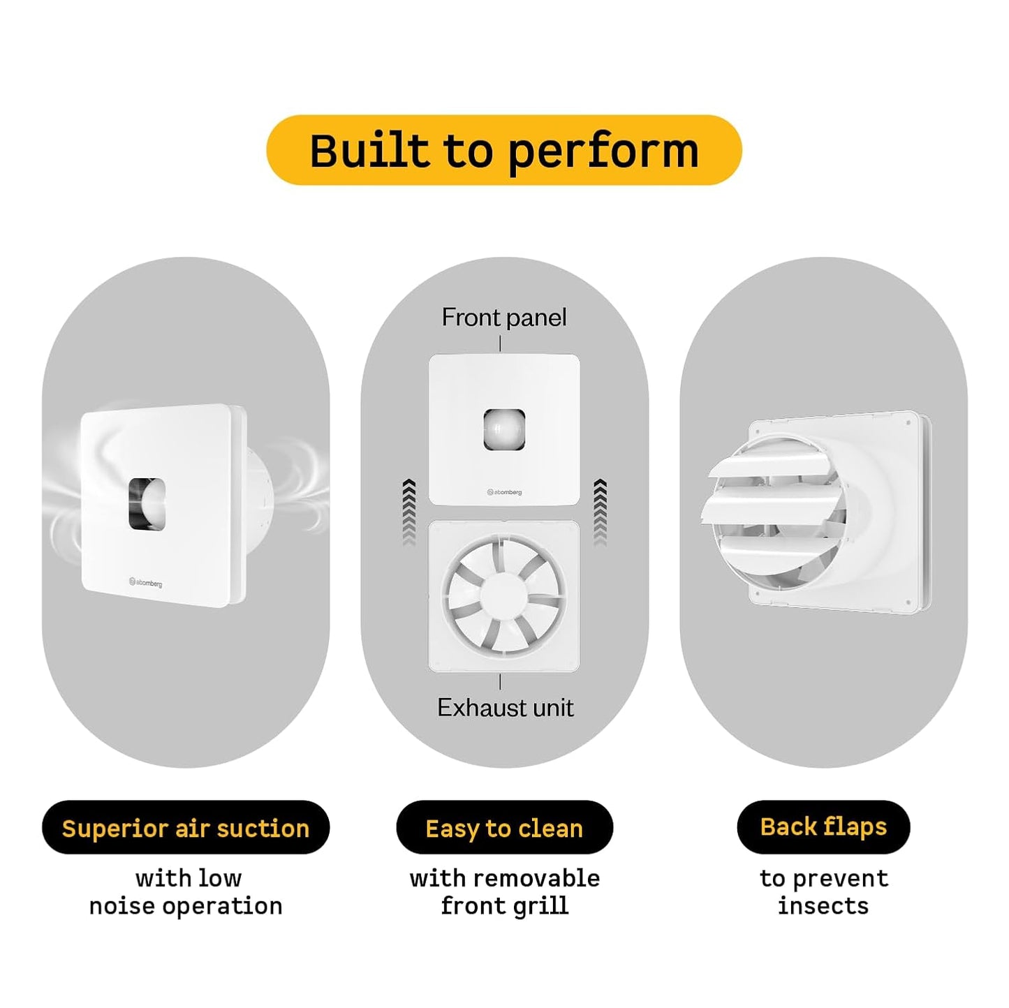 atomberg Studio+ Exhaust Fan 150mm (6 Inches) | BLDC Motor | 6.8W| Low Noise | 2000 RPM| Ideal for Bathroom,Kitchen | Easy to Clean | Installation-Round Cut (153mm) | 2 Years Warranty | (Gloss White)