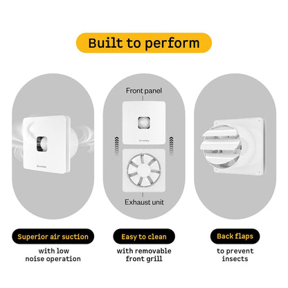 atomberg Studio+ Exhaust Fan 150mm (6 Inches) | BLDC Motor | 6.8W| Low Noise | 2000 RPM| Ideal for Bathroom,Kitchen | Easy to Clean | Installation-Round Cut (153mm) | 2 Years Warranty | (Gloss White)