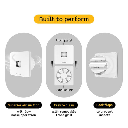 atomberg Studio+ Exhaust Fan 150mm (6 Inches) | BLDC Motor | 6.8W| Low Noise | 2000 RPM| Ideal for Bathroom,Kitchen | Easy to Clean | Installation-Round Cut (153mm) | 2 Years Warranty | (Gloss White)