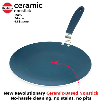 Hawkins Ceramic Nonstick Tava, 24 cm Diameter, Induction Paratha Tawa, Granite Griddle (ICT24)