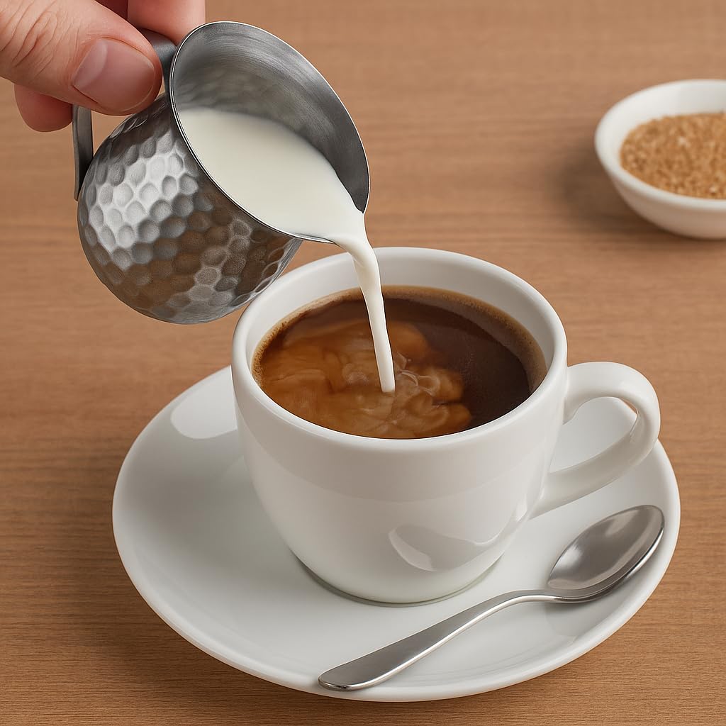 Dynore Stainless Steel Hammered Design Bell Creamer Espresso Shot Frothing Pitcher Cup Latte Art - 150 ml Set of 1 Pc