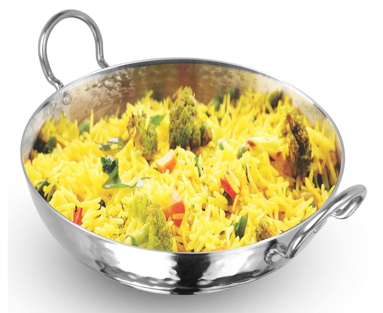 Dynore Stainless Steel Hammered Kadhai/Heavy Bottom Cookware/Kadhai/Kadhai for Kitchen/Utensils for Cooking, Deep Frying with Handle 1.5 LTR