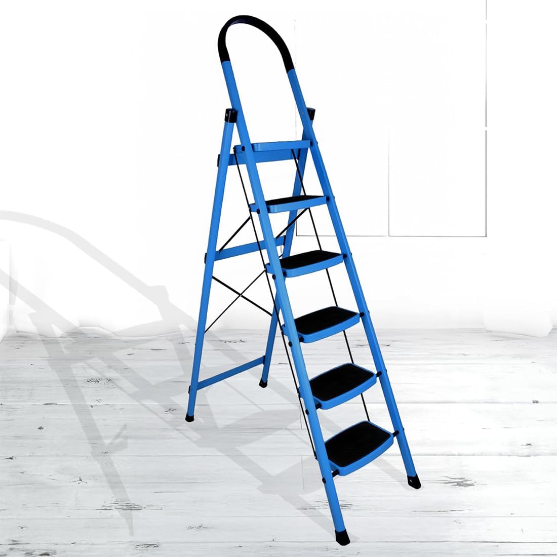 Plantex Premium 6 Step Ladder/Steel Ladder for Home Use/Wide Anti Skid Step Ladder/Non-Slip Handgrip(Blue & Black)
