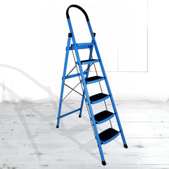 Plantex Premium 6 Step Ladder/Steel Ladder for Home Use/Wide Anti Skid Step Ladder/Non-Slip Handgrip(Blue & Black)