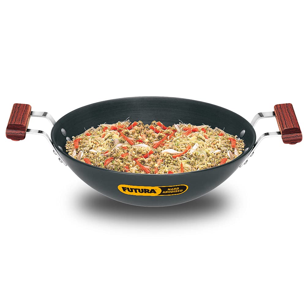 Hawkins Futura 2 Litre Deep Fry Pan, Hard Anodised Kadai with Glass Lid, Flat Bottom Kadhai, Black (AD20G)