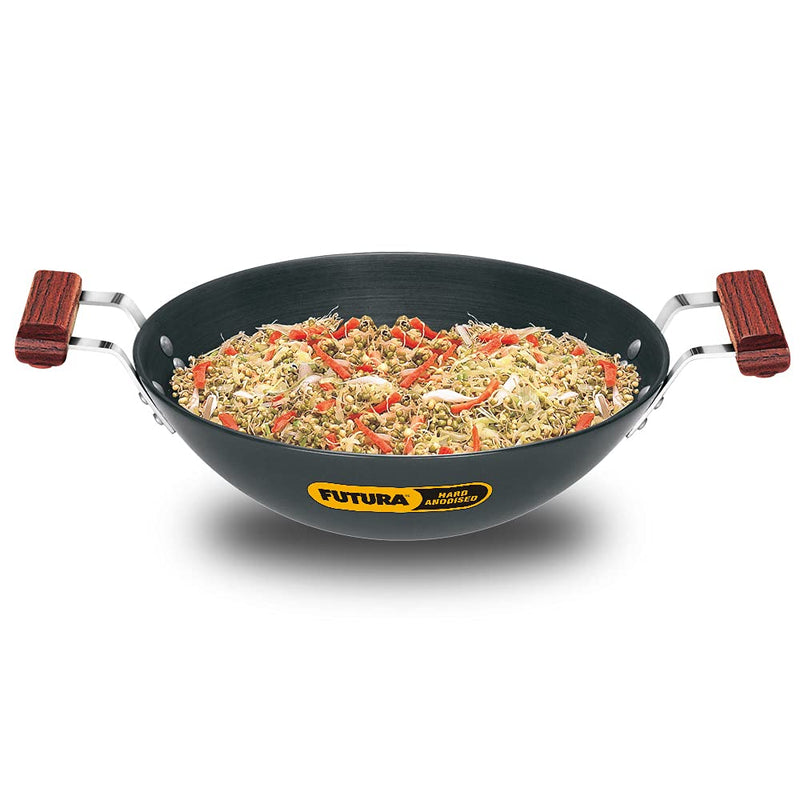 Hawkins Futura 2 Litre Deep Fry Pan, Hard Anodised Kadai with Glass Lid, Flat Bottom Kadhai, Black (AD20G)