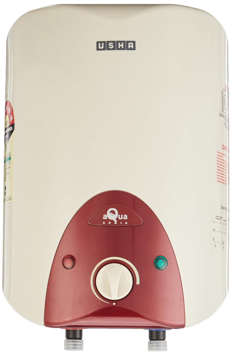 Usha Aquagenie 6 LTR 2500-Watt 5 Star Storage Water Heater (Ivory Wine),with Free Installation and Connection Pipes