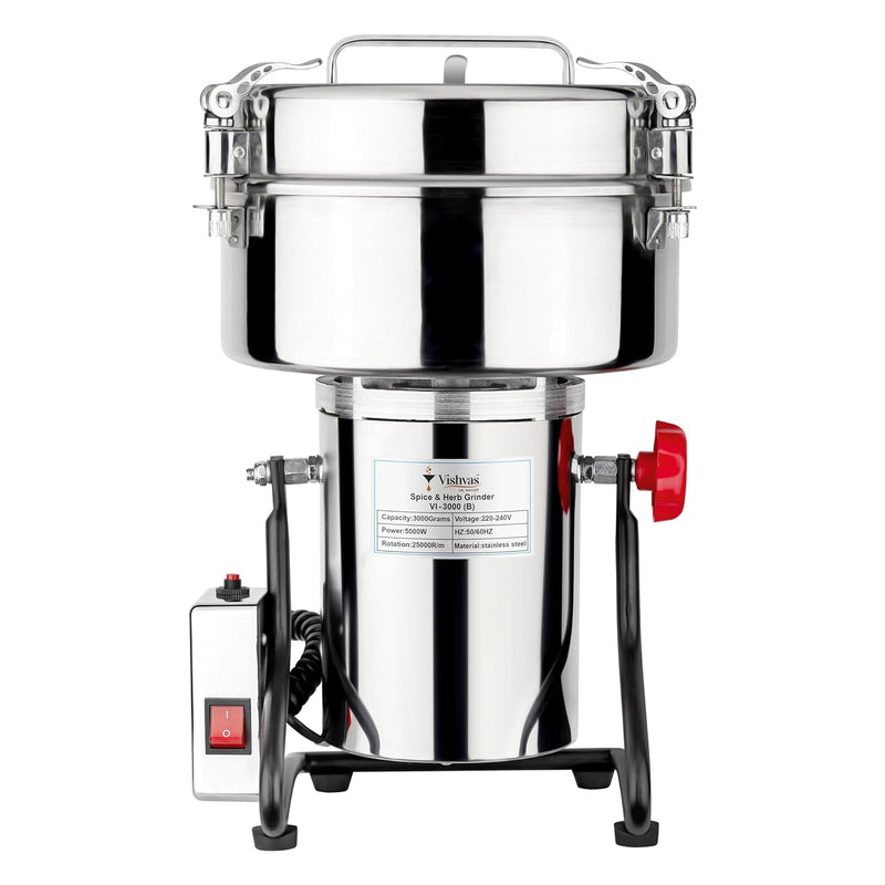 Vishvas Oil Maker Instant Dry Masala Grinder Machine for Business with 3-3.5kg Capacity Mixer Grinding for Spices, Herbs and Dry Fruits Masala Grinder 3 KG, Stainless Steel